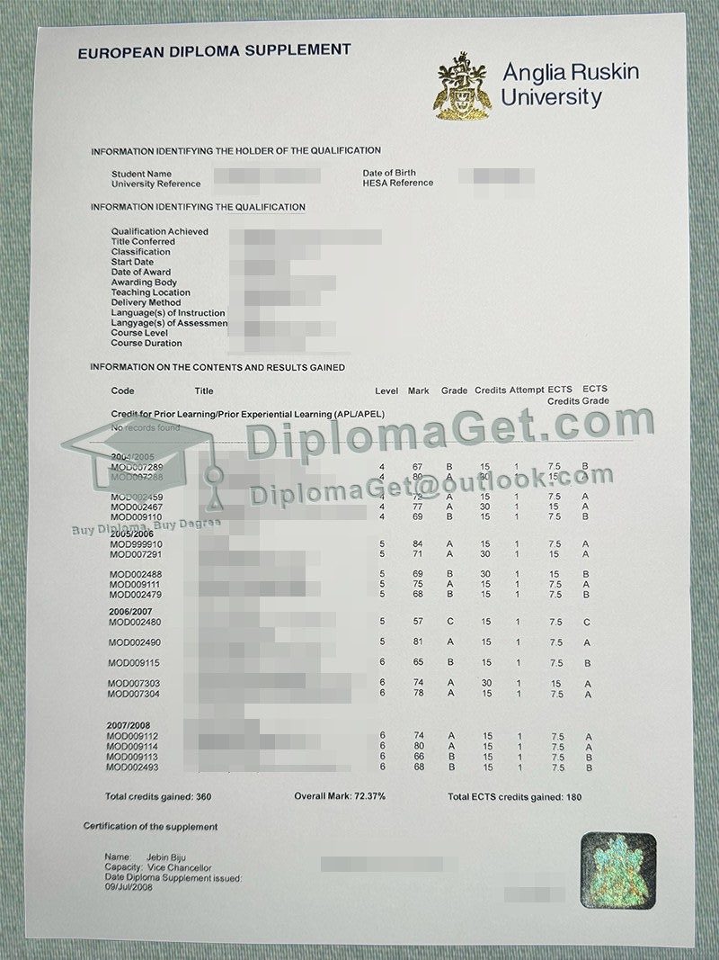 安格利亚鲁斯金大学成绩单 Anglia Ruskin University Transcript 安格利亚鲁斯金大学成绩单 Anglia Ruskin University Transcript