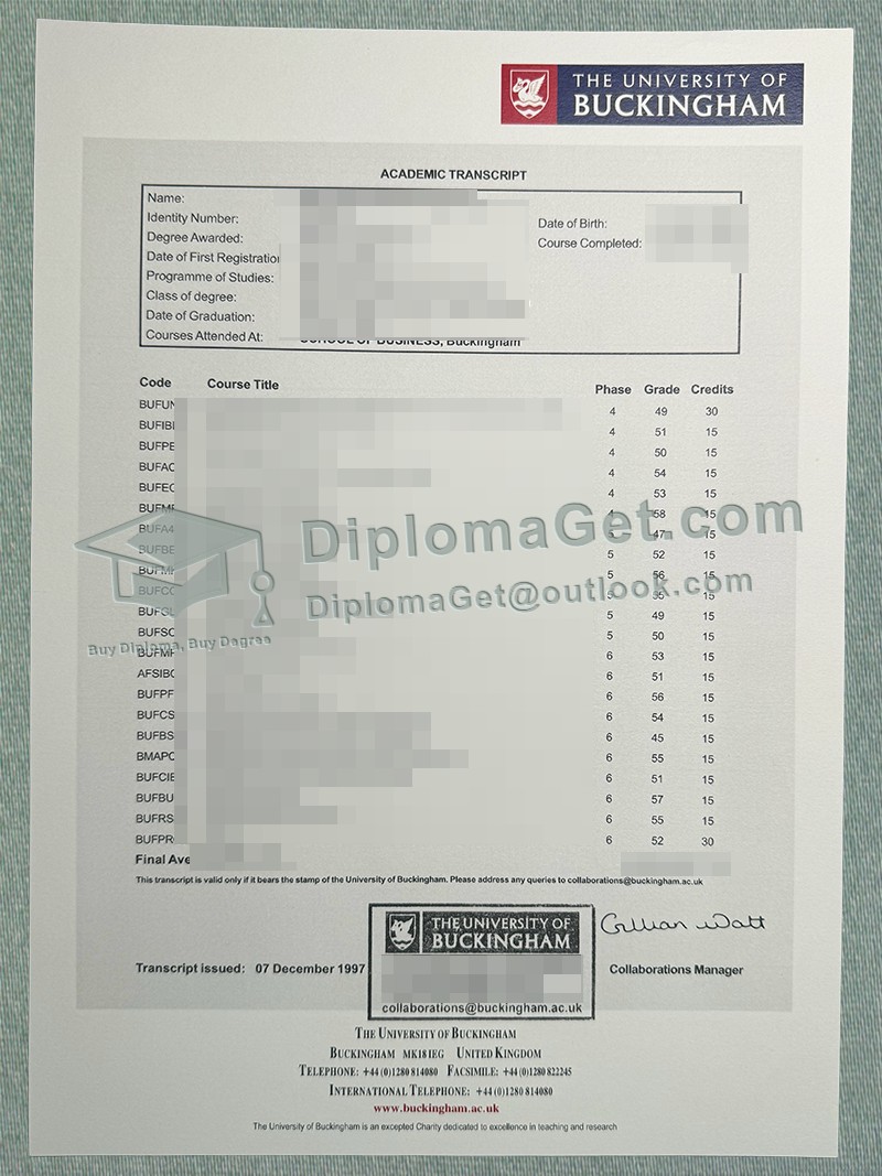白金汉大学成绩单 University of Buckingham Transcript 白金汉大学成绩单 University of Buckingham Transcript