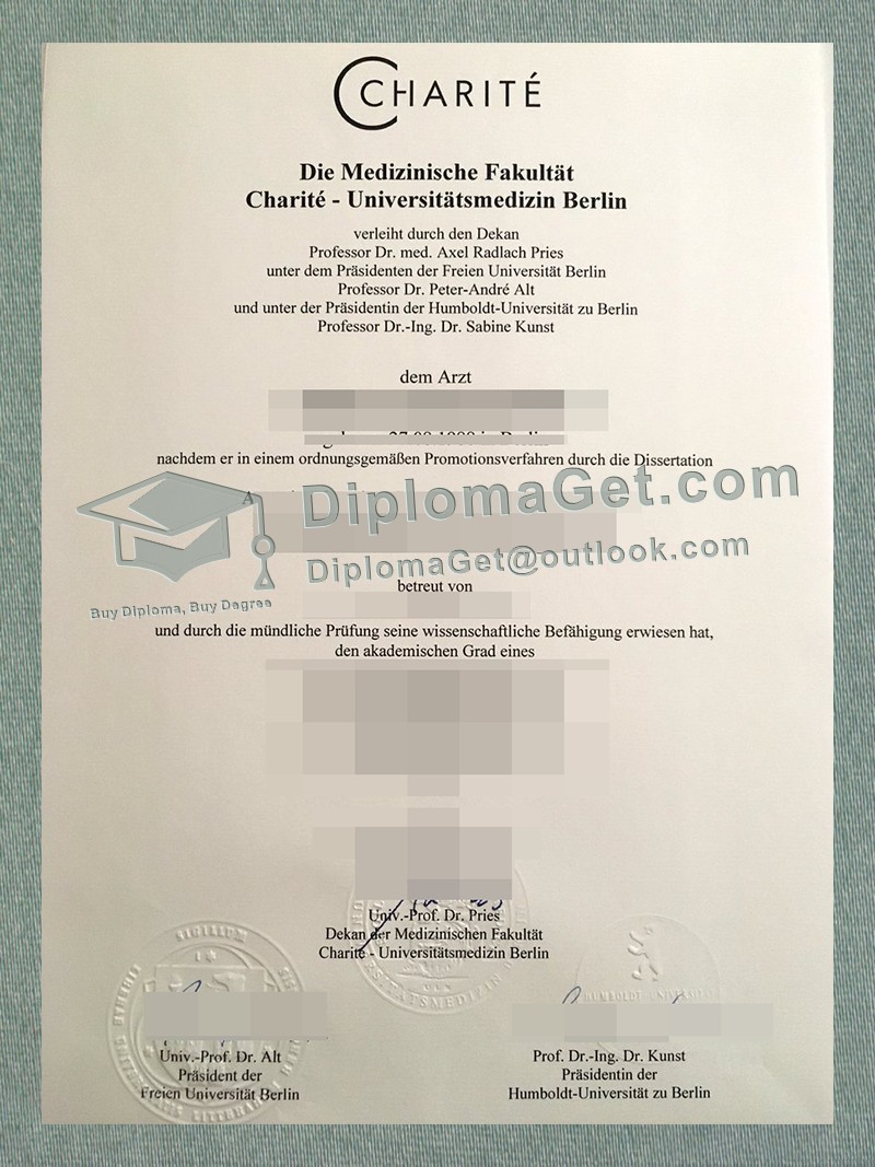 柏林夏里特大学医学中心证书, Charité – Universitätsmedizin Berlin Urkunde 柏林夏里特大学医学中心证书, Charité – Universitätsmedizin Berlin Urkunde