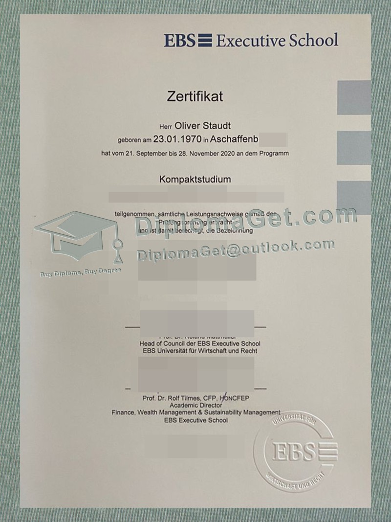 EBS经济与法律大学证书, EBS Universität für Wirtschaft und Recht Urkunde EBS经济与法律大学证书, EBS Universität für Wirtschaft und Recht Urkunde