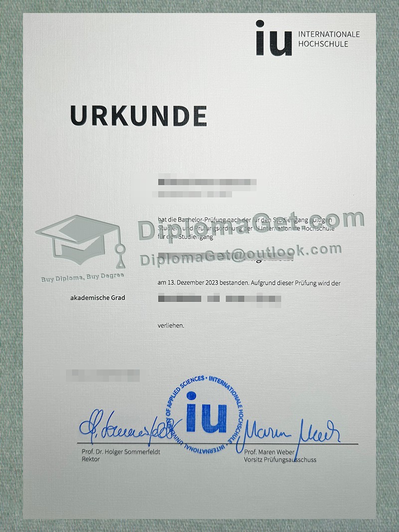 IU国际大学证书, IU Internationale Hochschule Urkunde IU国际大学证书, IU Internationale Hochschule Urkunde
