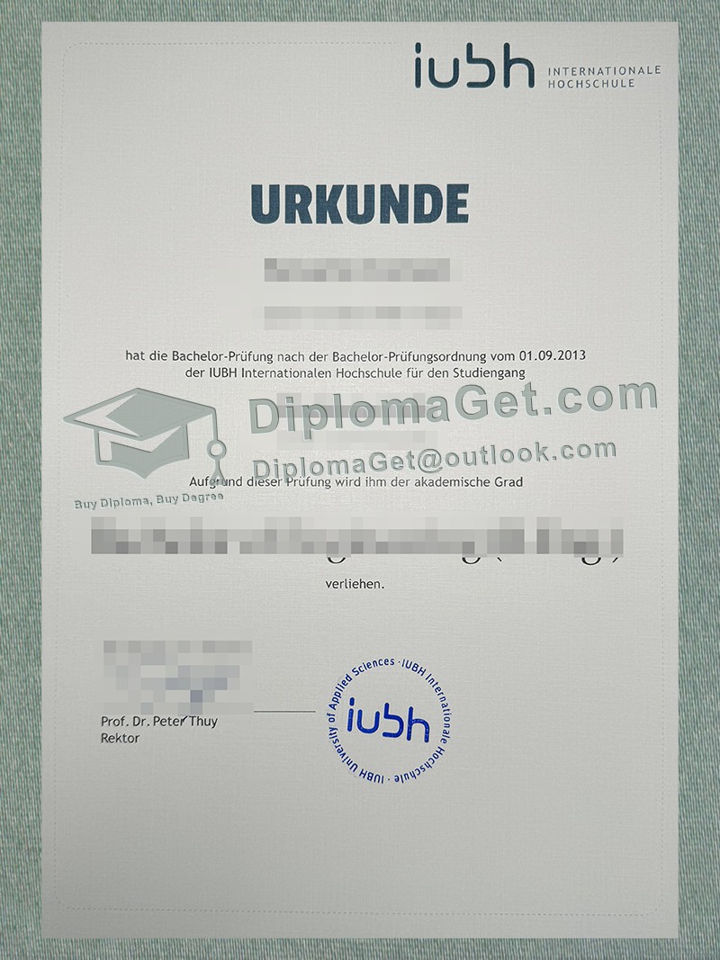 IUBH证书, IUBH Urkunde IUBH证书, IUBH Urkunde