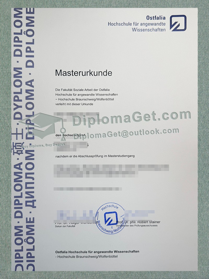 奥斯特法利亚应用科技大学证书, Ostfalia University of Applied Sciences Urkunde 奥斯特法利亚应用科技大学证书, Ostfalia University of Applied Sciences Urkunde
