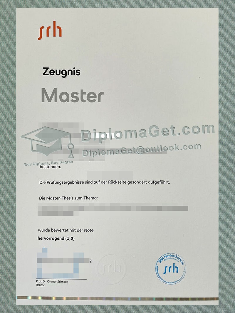 SRH远程教育大学证书, SRH Fernhochschule Zeugnis SRH远程教育大学证书, SRH Fernhochschule Zeugnis