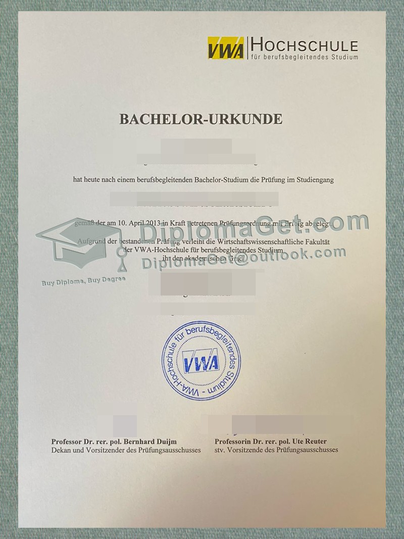 VWA应用科学大学证书, VWA Hochschule Urkunde VWA应用科学大学证书, VWA Hochschule Urkunde