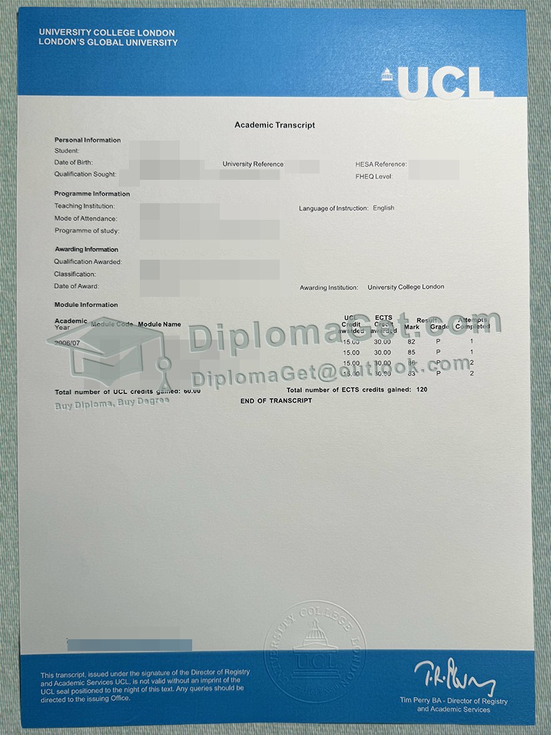 伦敦大学学院成绩单, University College London Transcript 伦敦大学学院成绩单, University College London Transcript