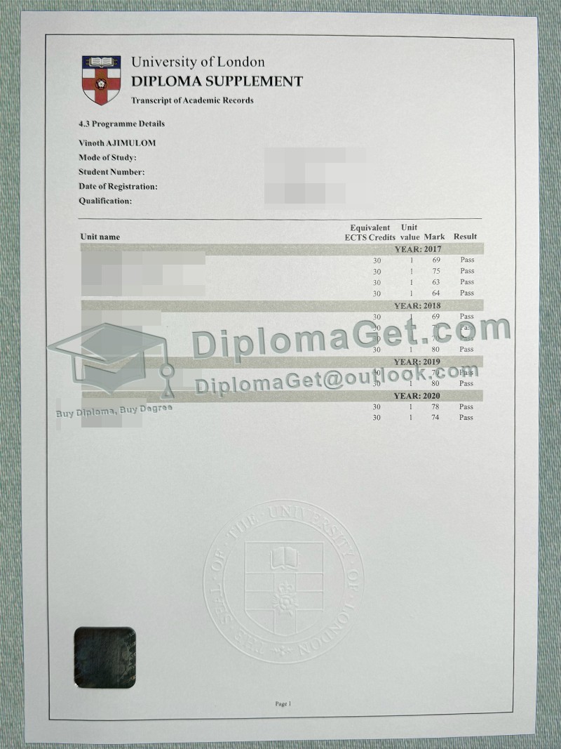 伦敦大学成绩单, University of London Transcript 伦敦大学成绩单, University of London Transcript