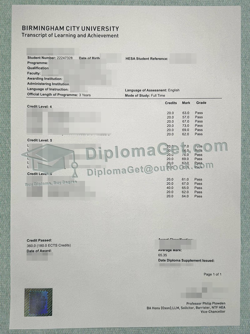 伯明翰城市大学成绩单 Birmingham City University Transcript 伯明翰城市大学成绩单 Birmingham City University Transcript
