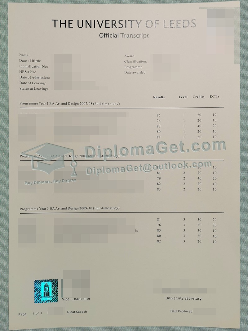 利兹大学成绩单, University of Leeds Transcript 利兹大学成绩单, University of Leeds Transcript