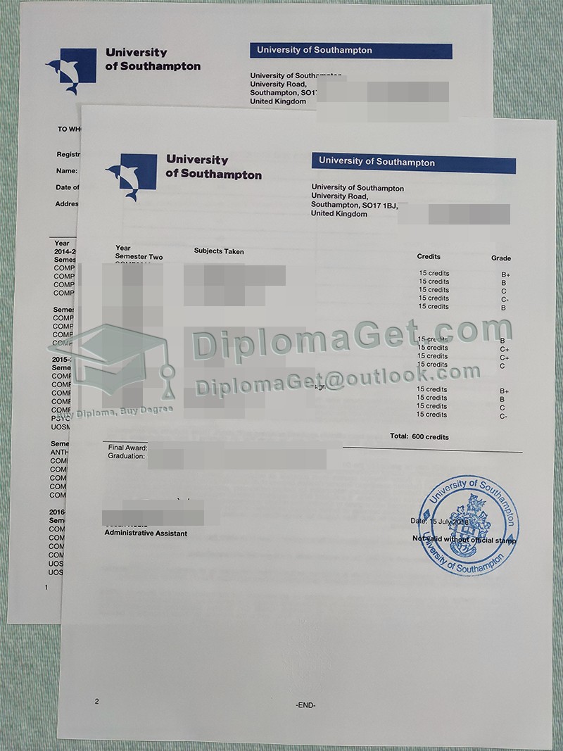 南安普敦大学成绩单, University of Southampton Transcript 南安普敦大学成绩单, University of Southampton Transcript
