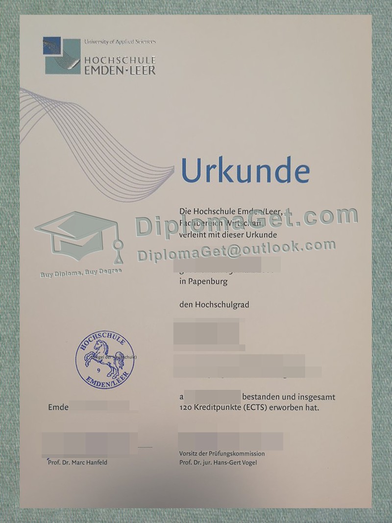 埃姆登利尔应用科学大学证书, Hochschule Emden Leer Urkunde 埃姆登利尔应用科学大学证书, Hochschule Emden Leer Urkunde