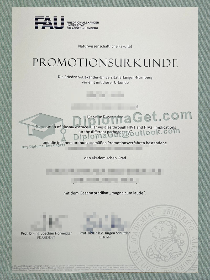 埃尔朗根-纽伦堡大学证书, Friedrich-Alexander-Universität Erlangen-Nürnberg Urkunde 埃尔朗根-纽伦堡大学证书, Friedrich-Alexander-Universität Erlangen-Nürnberg Urkunde