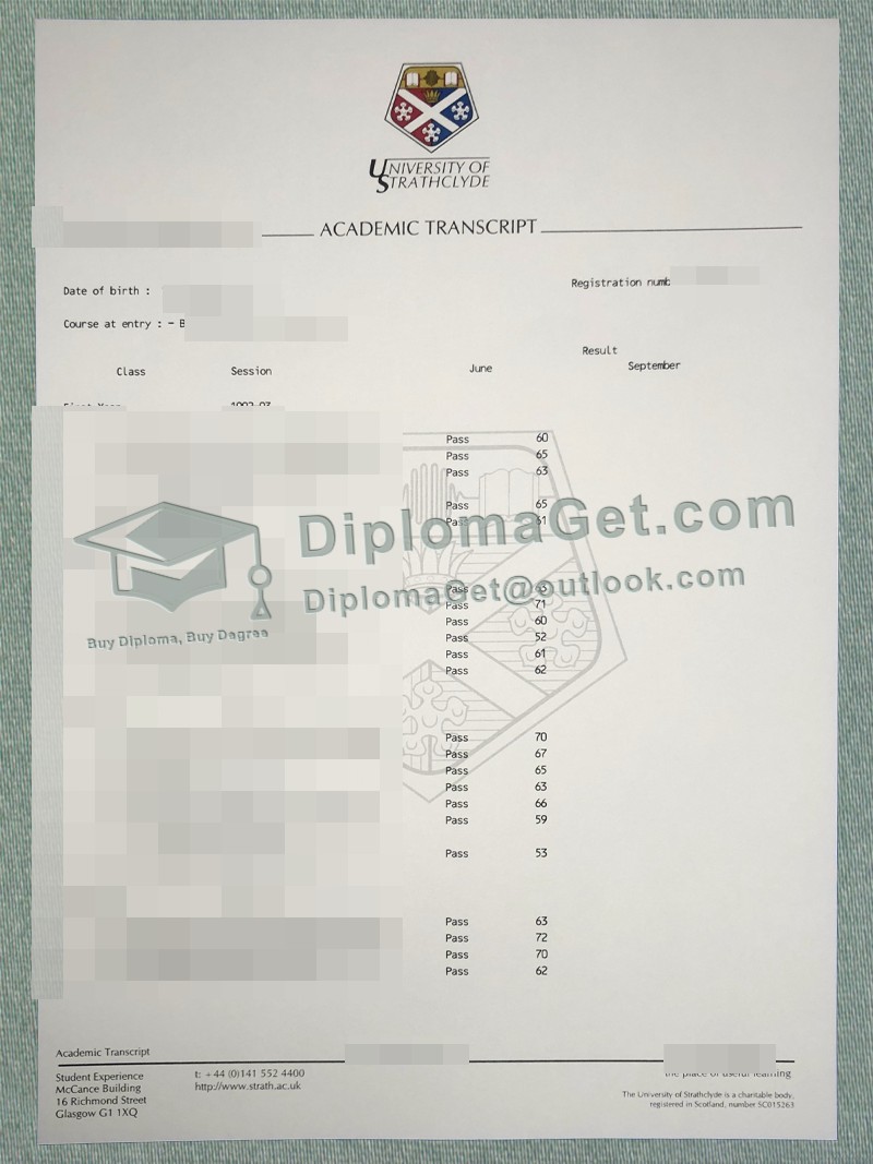 思克莱德大学成绩单, University of Strathclyde Transcript