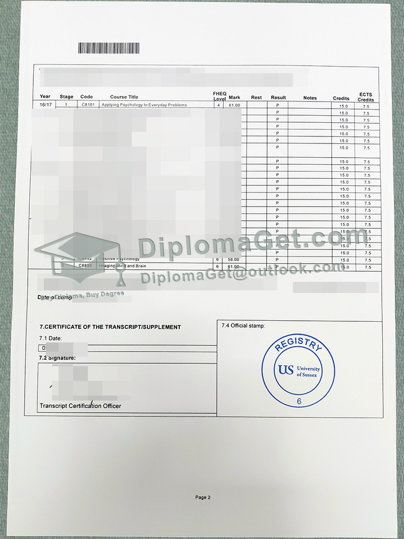 萨塞克斯大学成绩单, University of Sussex Transcript 萨塞克斯大学成绩单, University of Sussex Transcript
