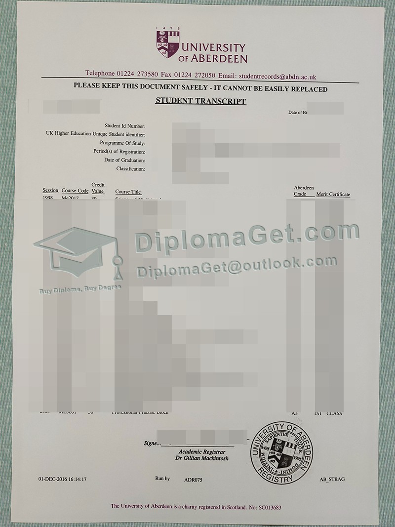 阿伯丁大学成绩单, University of Aberdeen Transcript 阿伯丁大学成绩单, University of Aberdeen Transcript