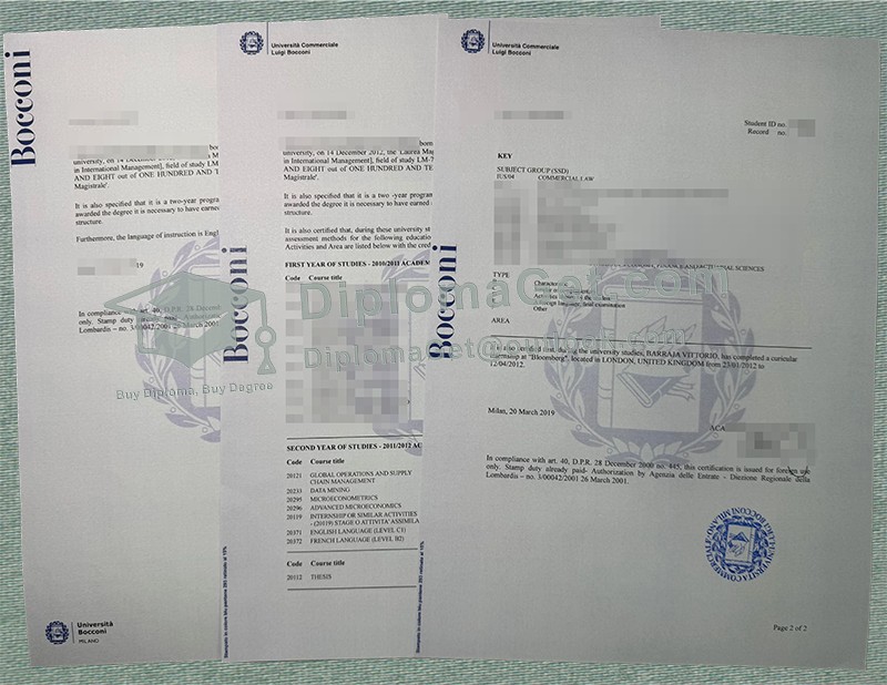 博科尼大学成绩单, Bocconi University Transcript