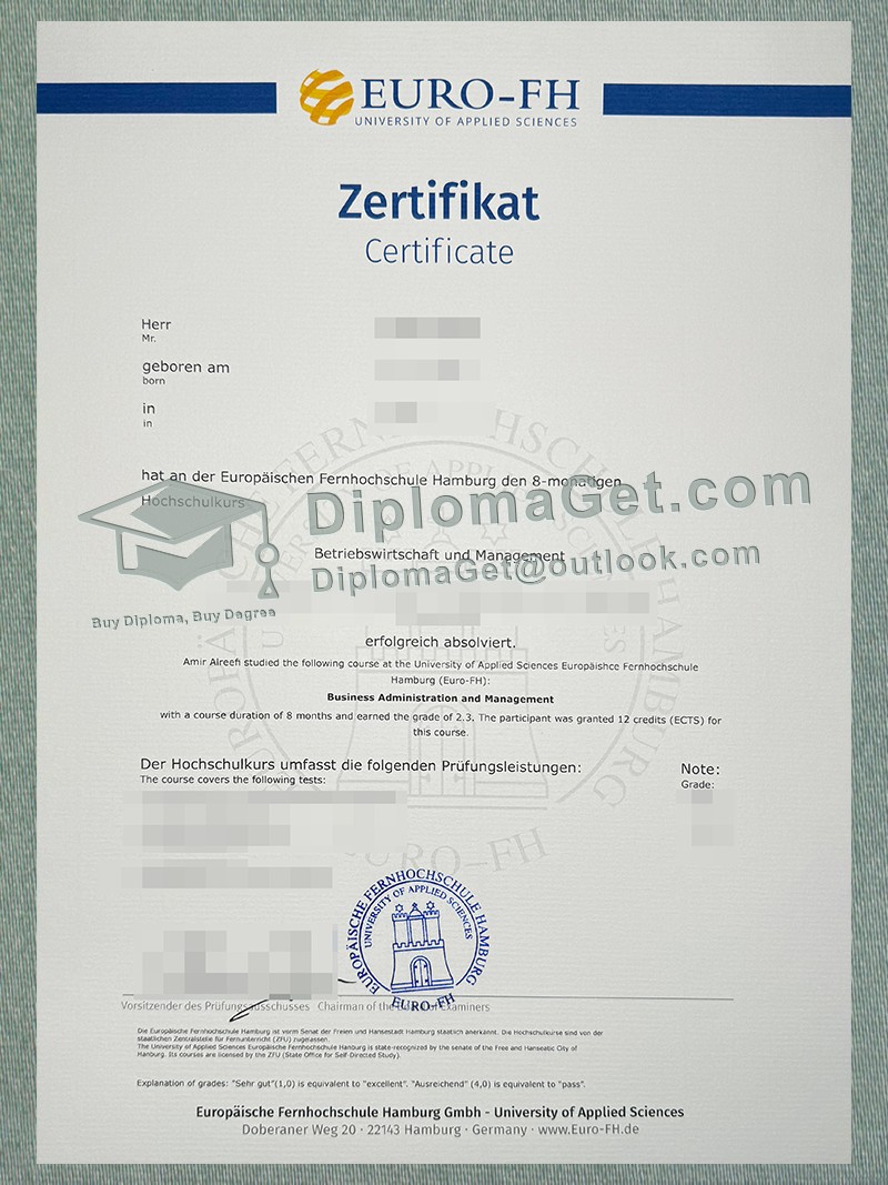 欧洲应用科技大学证书, Euro-FH Zertifikat 欧洲应用科技大学证书, Euro-FH Zertifikat