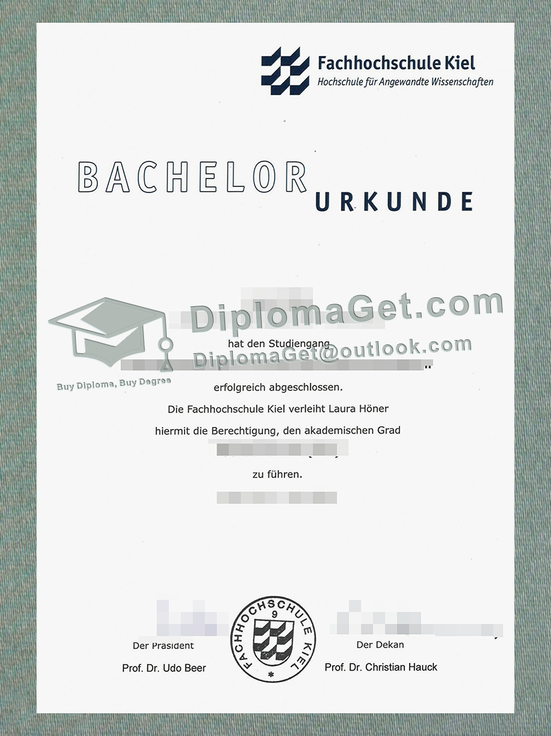 基尔应用科技大学证书, Fachhochschule Kiel Urkunde 基尔应用科技大学证书, Fachhochschule Kiel Urkunde