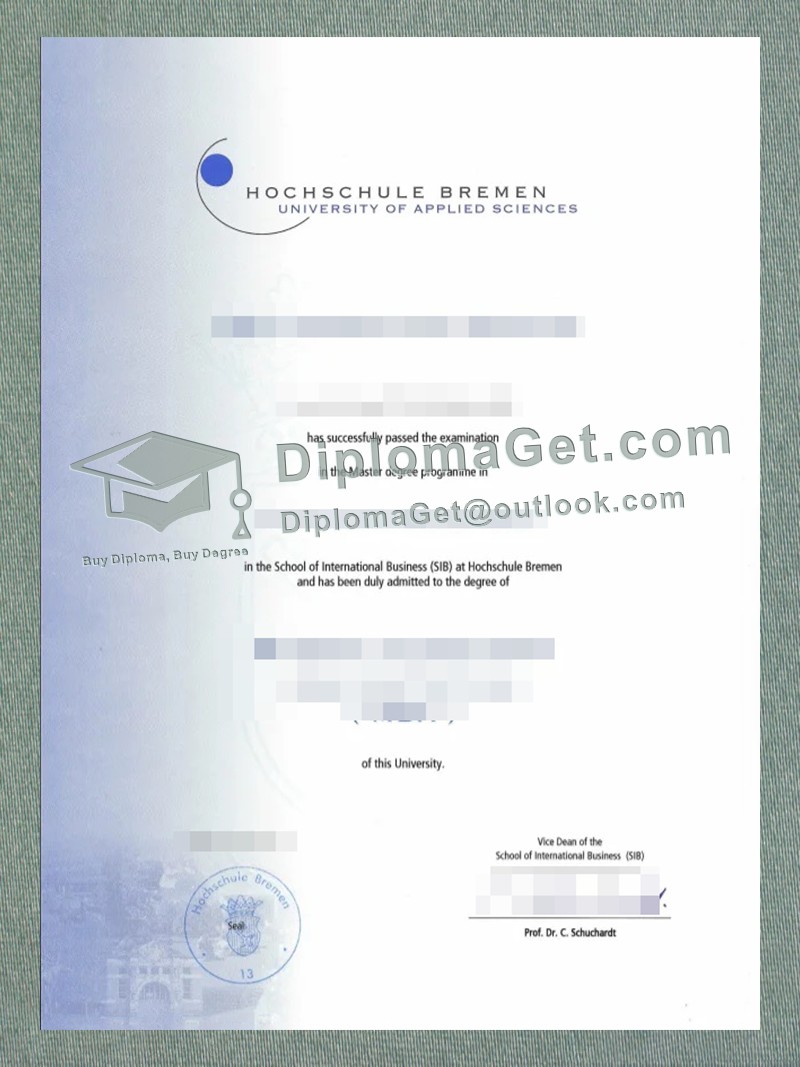 不来梅应用科技大学证书, Hochschule Bremen Urkunde 不来梅应用科技大学证书, Hochschule Bremen Urkunde