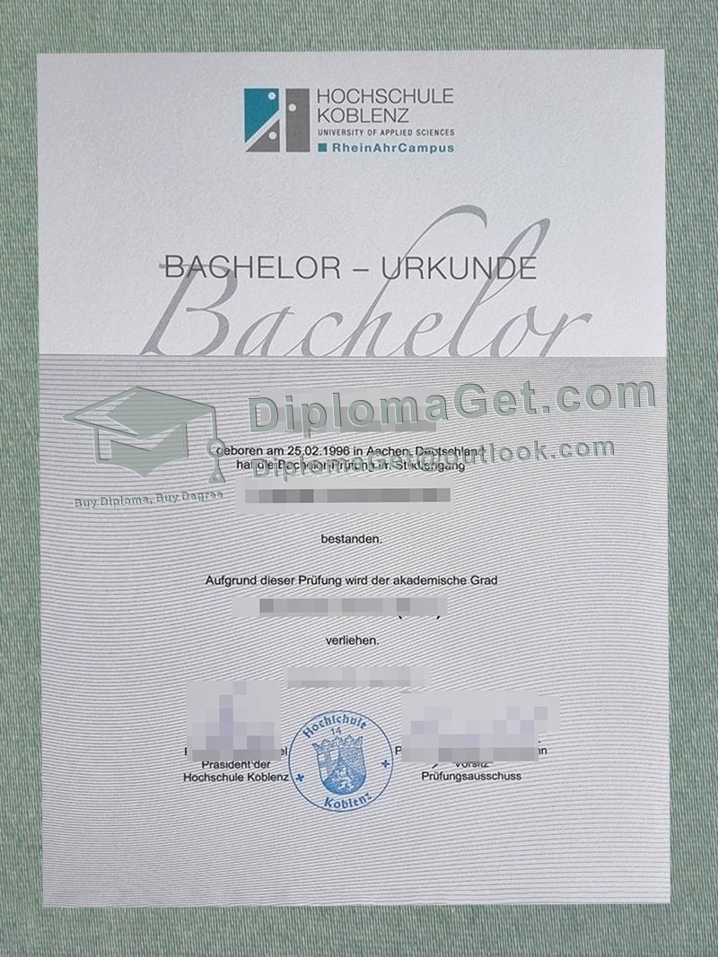 科布伦茨应用科技大学证书, Hochschule Koblenz Urkunde 科布伦茨应用科技大学证书, Hochschule Koblenz Urkunde