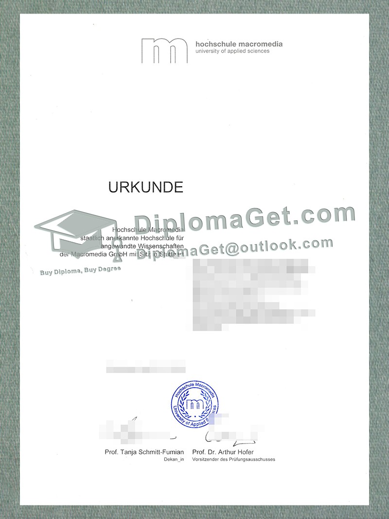 马科罗梅迪亚应用科技大学证书, Hochschule Macromedia Urkunde 马科罗梅迪亚应用科技大学证书, Hochschule Macromedia Urkunde
