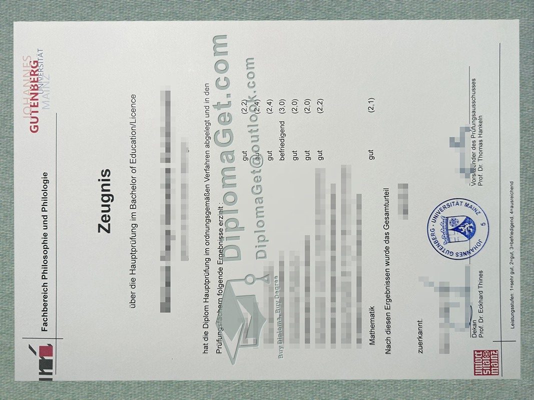 美因茨约翰内斯·古腾堡大学成绩单, Johannes Gutenberg-Universität Mainz Zeugnis