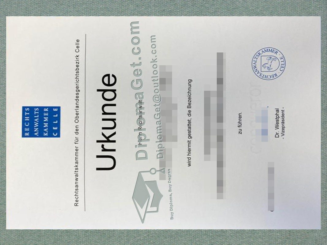 策勒律师协会证书, Rechtsanwaltskammer Celle Urkunde