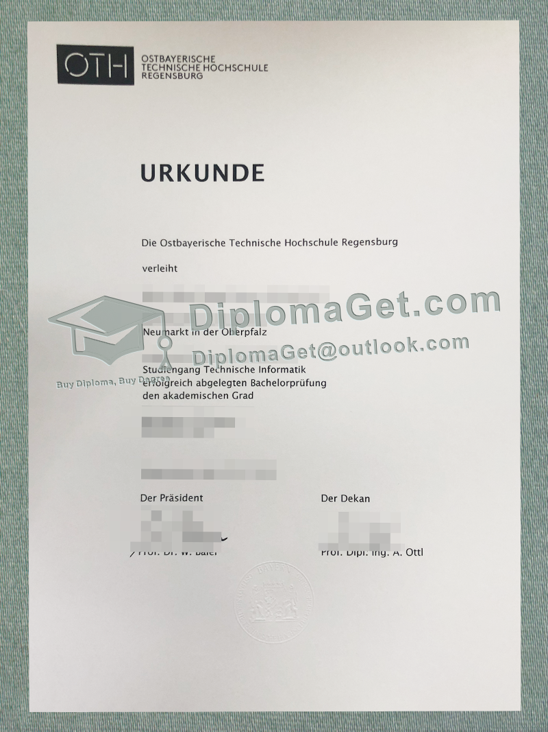 雷根斯堡应用科技大学证书, Regensburg University of Applied Sciences Urkunde 雷根斯堡应用科技大学证书, Regensburg University of Applied Sciences Urkunde