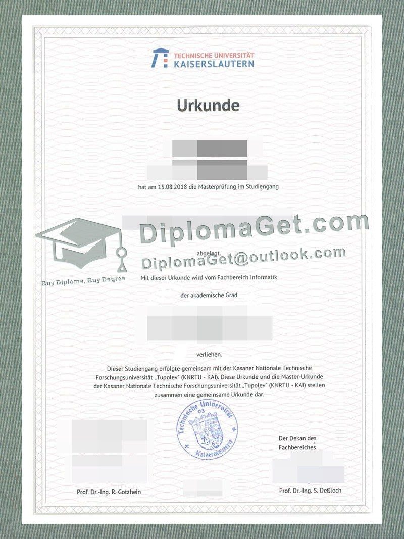 凯泽斯劳滕工业大学证书, TU Kaiserslautern Urkunde 凯泽斯劳滕工业大学证书, TU Kaiserslautern Urkunde