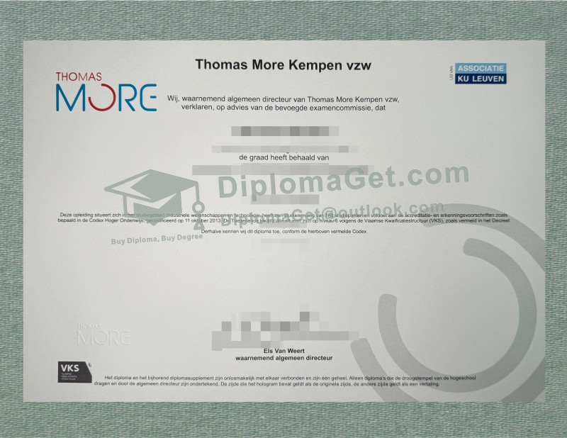 托马斯·莫尔应用科学大学文凭, Thomas More Hogeschool Diploma 托马斯·莫尔应用科学大学文凭, Thomas More Hogeschool Diploma
