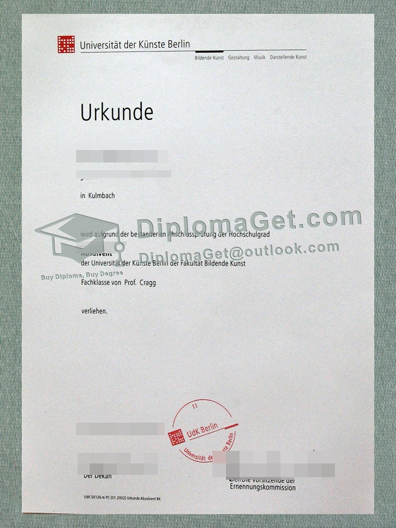 柏林艺术大学证书, Universität der Künste Berlin Urkunde 柏林艺术大学证书, Universität der Künste Berlin Urkunde