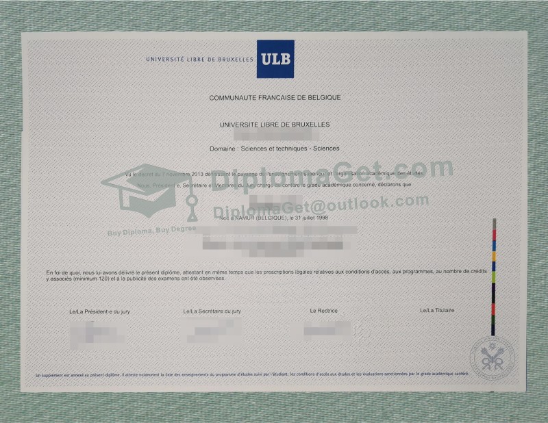 布鲁塞尔自由大学文凭, Université libre de Bruxelles Diploma 布鲁塞尔自由大学文凭, Université libre de Bruxelles Diploma