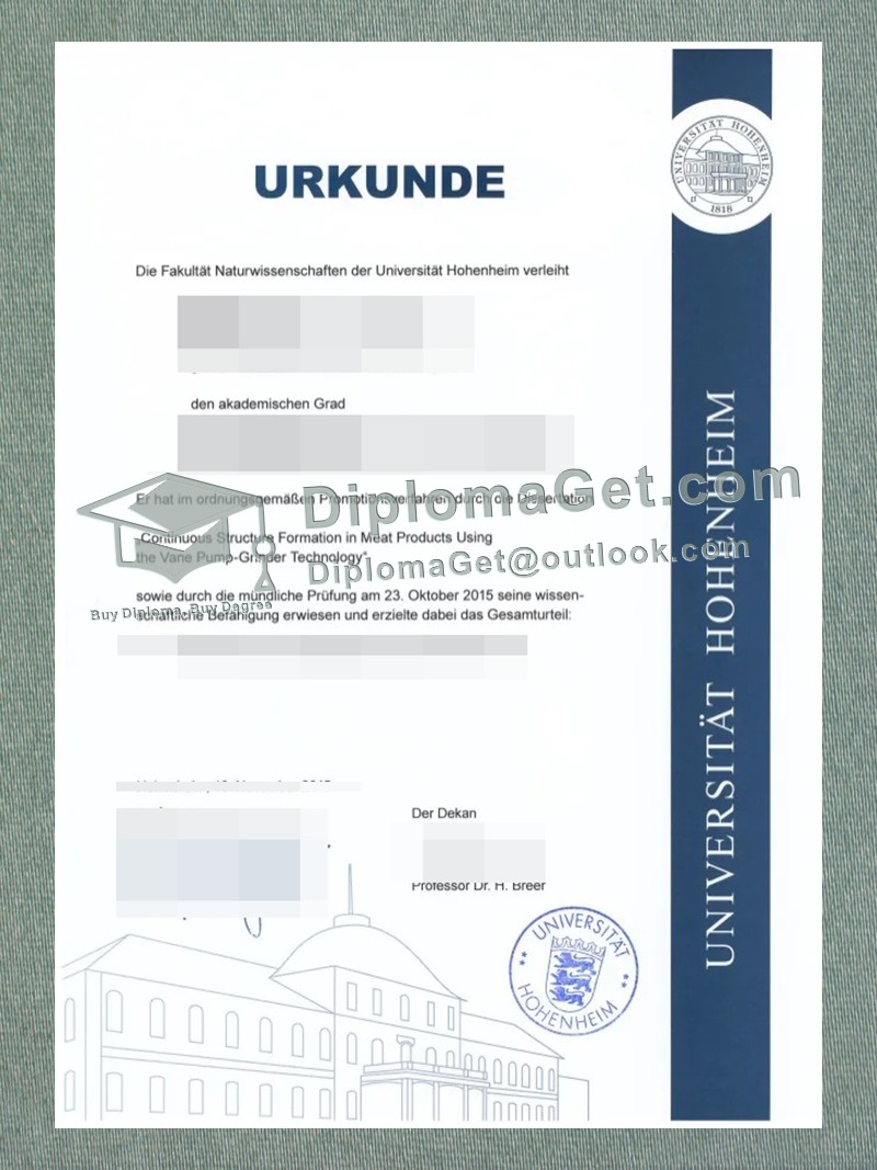 霍恩海姆大学证书, University of Hohenheim Urkunde 霍恩海姆大学证书, University of Hohenheim Urkunde