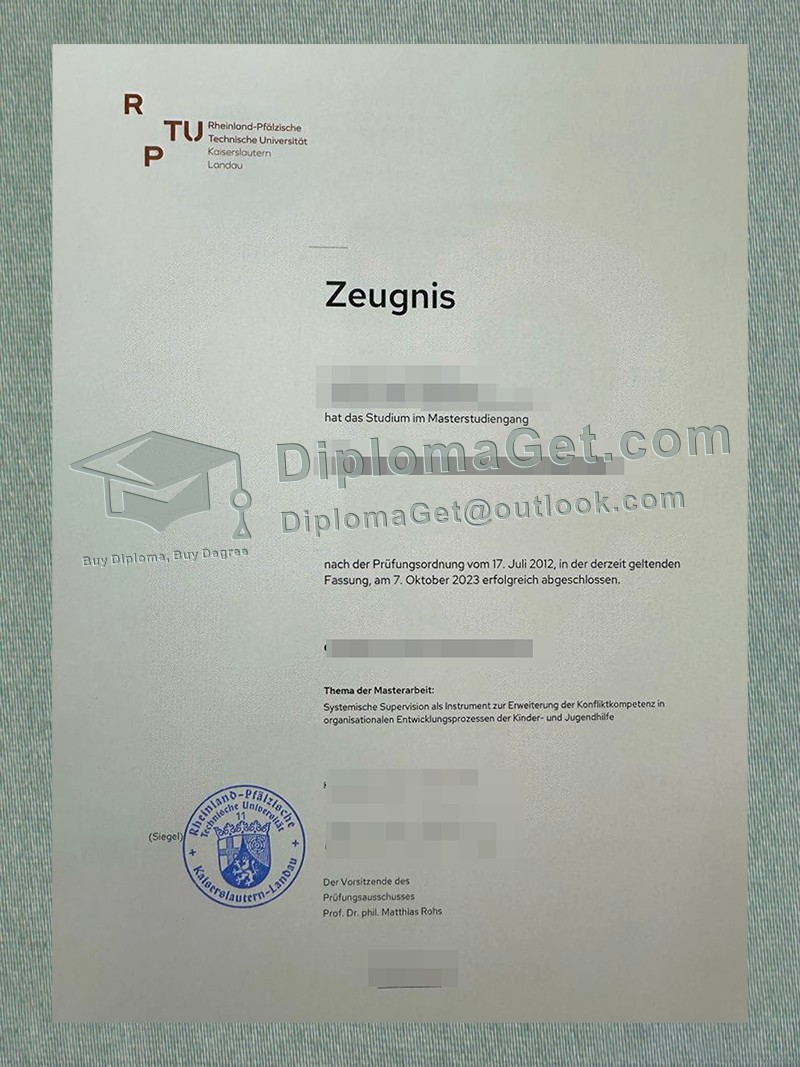 凯泽斯劳滕-兰道大学成绩单, University of Kaiserslautern-Landau Zeugnis 凯泽斯劳滕-兰道大学成绩单, University of Kaiserslautern-Landau Zeugnis