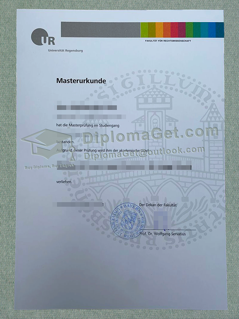 雷根斯堡大学证书, University of Regensburg Urkunde 雷根斯堡大学证书, University of Regensburg Urkunde