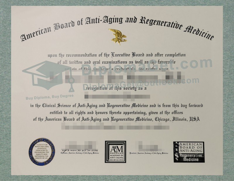 美国抗衰老与再生医学委员会证书, American Board of Anti-Aging and Regenerative Medicine Certificate 美国抗衰老与再生医学委员会证书, American Board of Anti-Aging and Regenerative Medicine Certificate