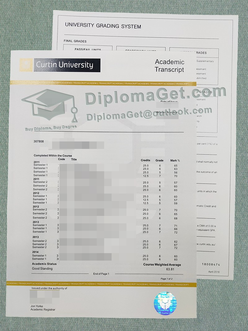 科廷大学成绩单, Curtin University Transcript 科廷大学成绩单, Curtin University Transcript