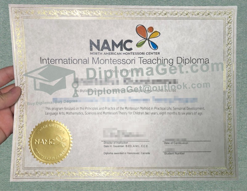 北美蒙台梭利中心文凭, North American Montessori Center diploma 北美蒙台梭利中心文凭, North American Montessori Center diploma