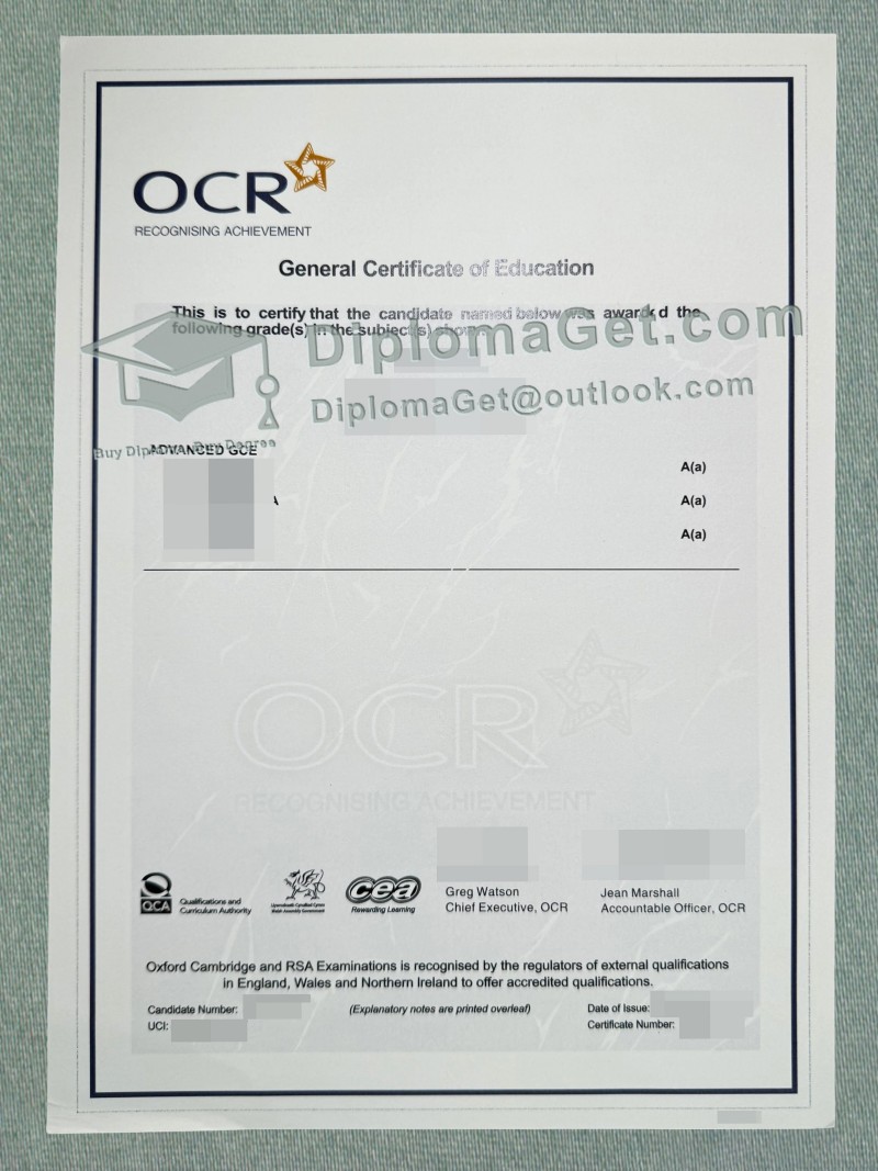 OCR GCE证书, OCR GCE certificate OCR GCE证书, OCR GCE certificate