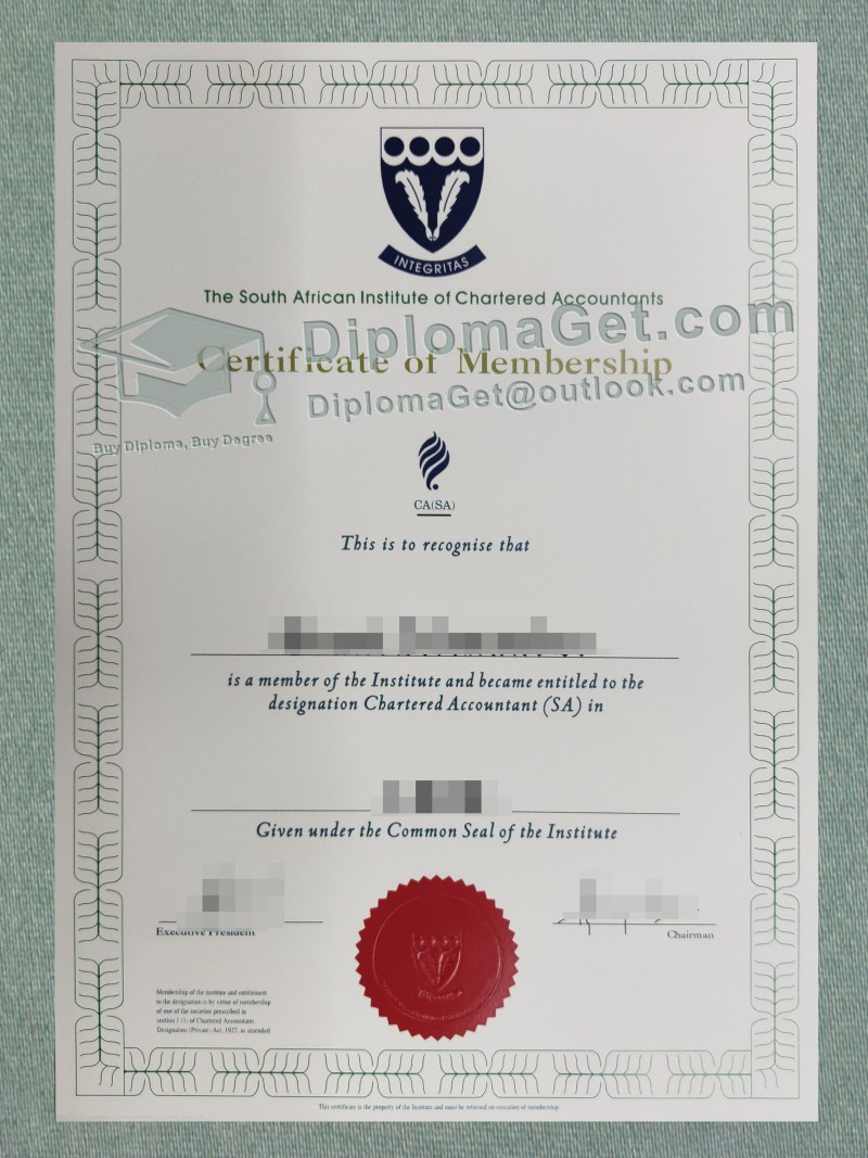 南非特许会计师公会证书, The South African lnstitute of Chartered Accountants certificate 南非特许会计师公会证书, The South African lnstitute of Chartered Accountants certificate