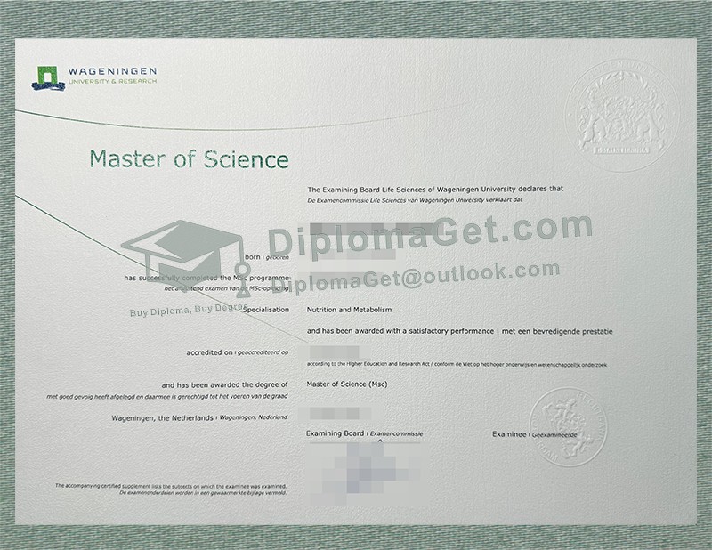 瓦赫宁根大学毕业证书, Wageningen University Diploma 瓦赫宁根大学毕业证书, Wageningen University Diploma